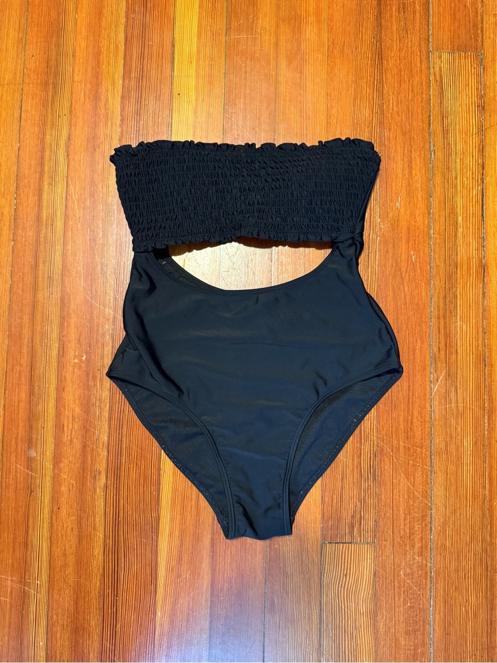 GB Black One-Piece Swimsuit with Smocked Bandeau